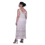 Platinum Καφτάνι Λευκό Γυναικείο Πλεκτό Βαμβακερό Μακρύ Με Δαντέλα Free Size - 28034-W - Image 4