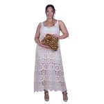 Platinum Καφτάνι Λευκό Γυναικείο Πλεκτό Βαμβακερό Μακρύ Με Δαντέλα Free Size - 28034-W - Image 2