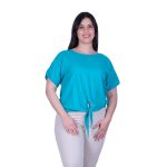 Platinum Μπλούζα Τιρκουάζ Γυναικεία Κοντομάνικη Ζαπονέ All Με Δέσιμο Free Size - NA-12455-TV