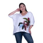 Platinum Μπλούζα Λευκή Γυναικεία Με Πολύχρωμα Patchwork Σχέδια Τρουακάρ Casual Free Size - W-112-FS