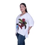 Platinum Μπλούζα Λευκή Γυναικεία Με Πολύχρωμα Patchwork Σχέδια Τρουακάρ Casual Free Size - W-112-FS - Image 2