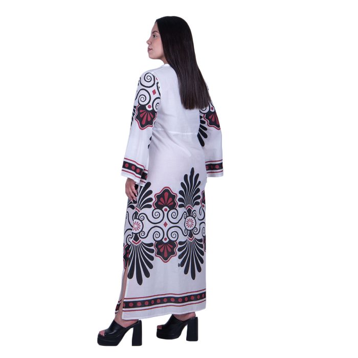 Platinum Φόρεμα - Καφτάνι Λευκό Με Μαύρα Σχέδια Γυναικείο Μακρύ All Day Free Size - 125115 - Image 4