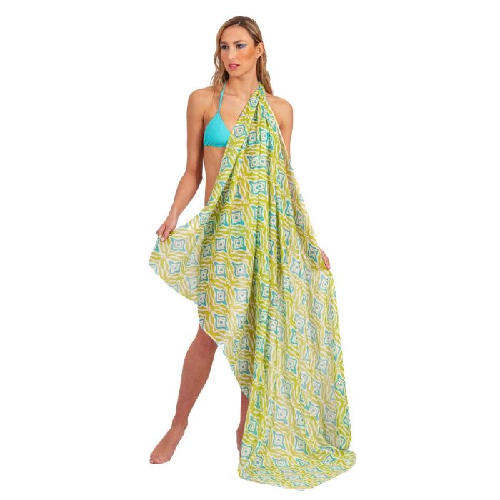 Platinum Παρεό - Μαντήλι Λαχανί Με Τυρκουάζ Σχέδιο Γυναικείο Casual Free Size - 12525