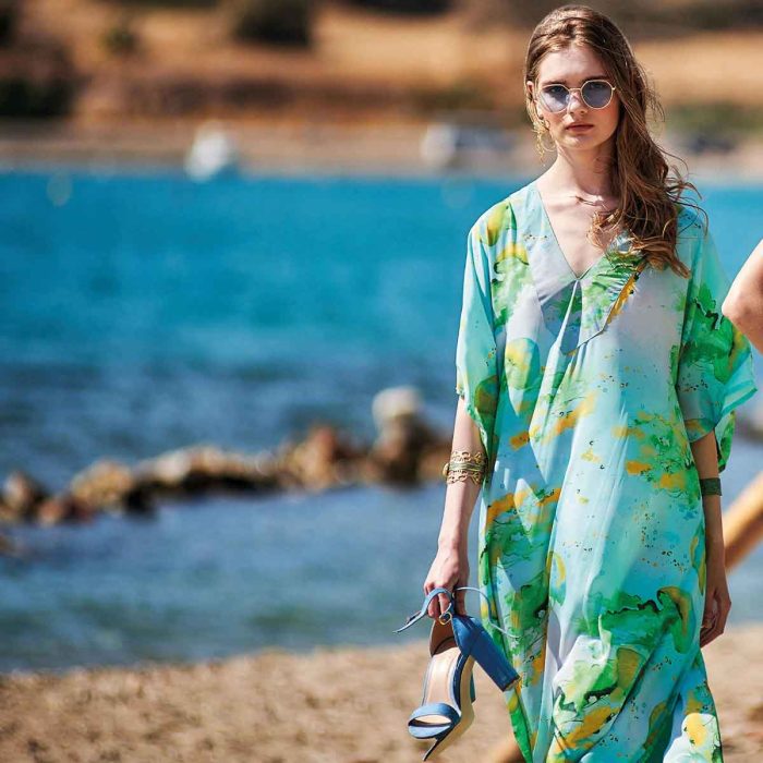 Platinum Καφτάνι Πράσινο Γυναικείο Με Νούφαρα Μακρύ Μεταξωτό Free Size - 225124 - Image 4