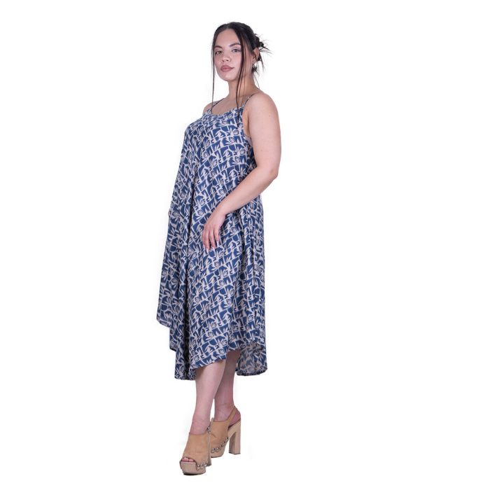 Platinum Φόρεμα Μπλε Με Μπεζ Γυναικείο Boho Σχέδιο Μidi Τιραντέ Ασύμμετρο Free Size - 32421 - Image 3