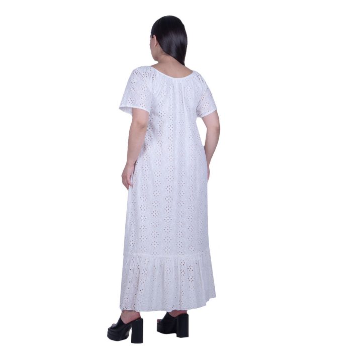 Platinum Φόρεμα Λευκό Γυναικείο Μακρύ Κιπούρ Ρομαντικό Κοντομάνικο All Day - 42364-FS - Image 3