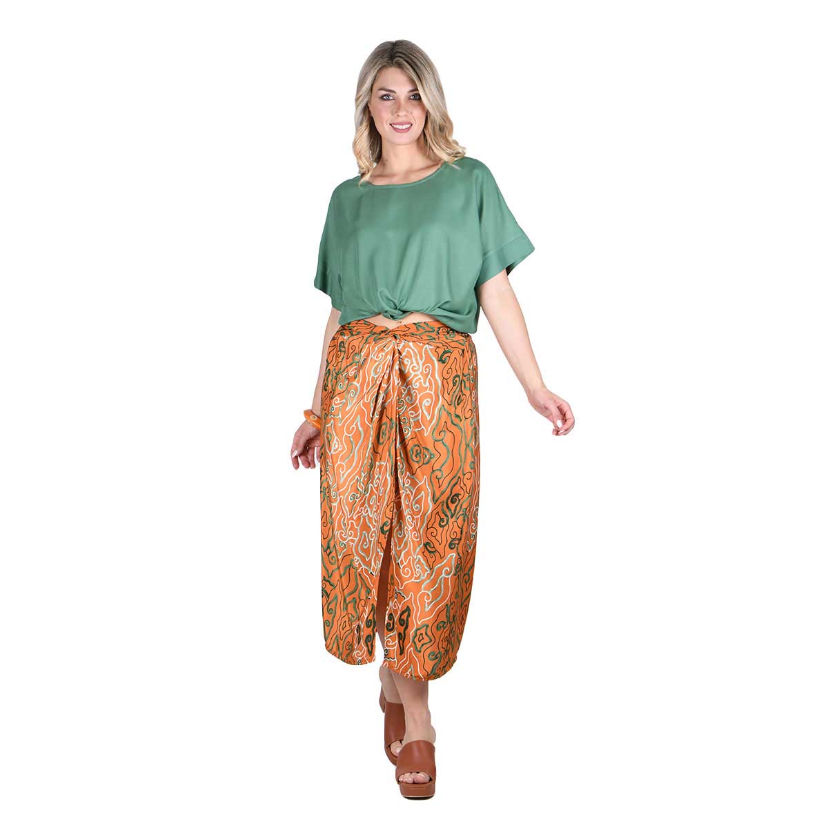 Platinum Φούστα Πορτοκαλί Με Εμπιμέ Γυναικεία Midi Boho All Day Free Size - 42397