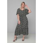 Gomore Φόρεμα Μαύρο Με Γκρι Floral Γυναικείο Μακρύ Εβαζέ Κοντομάνικο All Day - 52679-BC