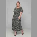 Gomore Φόρεμα Μαύρο Με Γκρι Floral Γυναικείο Μακρύ Εβαζέ Κοντομάνικο All Day - 52679-BC - Image 2