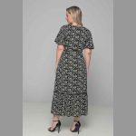 Gomore Φόρεμα Μαύρο Με Γκρι Floral Γυναικείο Μακρύ Εβαζέ Κοντομάνικο All Day - 52679-BC - Image 3