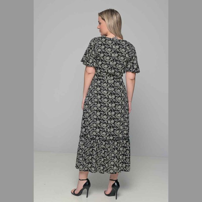Gomore Φόρεμα Μαύρο Με Γκρι Floral Γυναικείο Μακρύ Εβαζέ Κοντομάνικο All Day - 52679-BC - Image 3