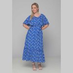 Gomore Φόρεμα Μπλε Ρουά Με Λευκά Floral Γυναικείο Μακρύ Εβαζέ Κοντομάνικο All Day - 52679-LB - Image 2