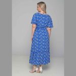 Gomore Φόρεμα Μπλε Ρουά Με Λευκά Floral Γυναικείο Μακρύ Εβαζέ Κοντομάνικο All Day - 52679-LB - Image 4