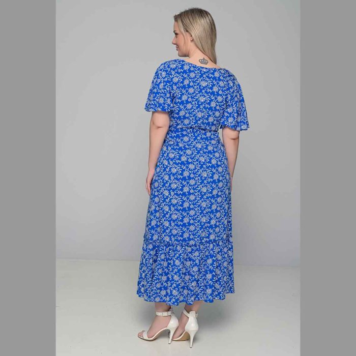 Gomore Φόρεμα Μπλε Ρουά Με Λευκά Floral Γυναικείο Μακρύ Εβαζέ Κοντομάνικο All Day - 52679-LB - Image 4