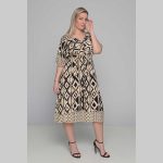 Gomore Φόρεμα Μαύρο Με Εκρού Σχέδια Γυναικείο Midi Εβαζέ Τρουακαρ Καθημερινό - GM-52682