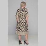 Gomore Φόρεμα Μαύρο Με Εκρού Σχέδια Γυναικείο Midi Εβαζέ Τρουακαρ Καθημερινό - GM-52682 - Image 4