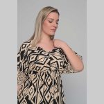 Gomore Φόρεμα Μαύρο Με Εκρού Σχέδια Γυναικείο Midi Εβαζέ Τρουακαρ Καθημερινό - GM-52682 - Image 5