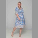 Gomore Φόρεμα Γαλάζιο Με Εκρού Σχέδια Γυναικείο Midi Εβαζέ Τρουακαρ Καθημερινό - GM-52682-BL