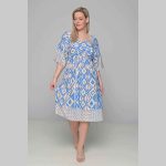 Gomore Φόρεμα Γαλάζιο Με Εκρού Σχέδια Γυναικείο Midi Εβαζέ Τρουακαρ Καθημερινό - GM-52682-BL - Image 2