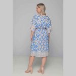 Gomore Φόρεμα Γαλάζιο Με Εκρού Σχέδια Γυναικείο Midi Εβαζέ Τρουακαρ Καθημερινό - GM-52682-BL - Image 3