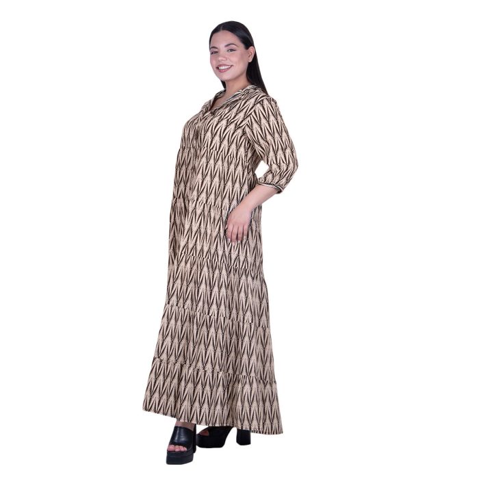 Platinum Φόρεμα Εκρού Με Μαύρο Γυναικείο Maxi Κλος Με Κουμπιά Τρουακάρ Free Size - 72555-71 - Image 4