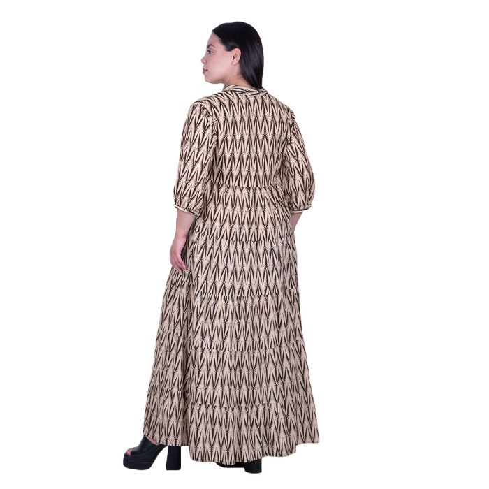 Platinum Φόρεμα Εκρού Με Μαύρο Γυναικείο Maxi Κλος Με Κουμπιά Τρουακάρ Free Size - 72555-72 - Image 4