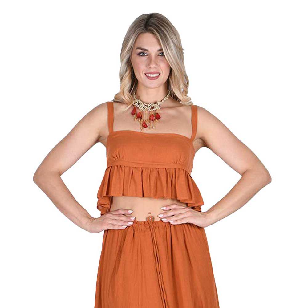 SAR-62106-TRs Platinum Μπλούζα Terracotta Γυναικεία Νεανική Τιραντέ 'Krop Top Βολάν'- SAR-62106-TR - Image 1