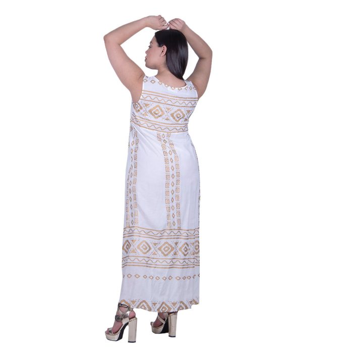 Platinum Φόρεμα Λευκό Γυναικείο Αρχαιοελληνικό Μακρύ Klos Αμάνικο Με Χρυσό All Day Free Size -12389-W - Image 3