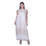 Platinum Φόρεμα Λευκό Γυναικείο Αρχαιοελληνικό Μακρύ Klos Αμάνικο Με Χρυσό All Day Free Size -12389-W