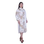 Platinum Φόρεμα - Πουκαμίσα Λευκό Γυναικείο Με Χρυσά Αρχαιοελληνικά Σχέδια Free Size - 124106-W