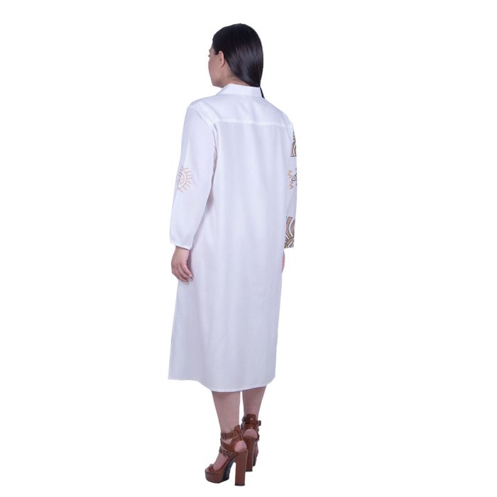 Platinum Φόρεμα - Πουκαμίσα Λευκό Γυναικείο Με Χρυσά Αρχαιοελληνικά Σχέδια Free Size - 124106-W - Image 4