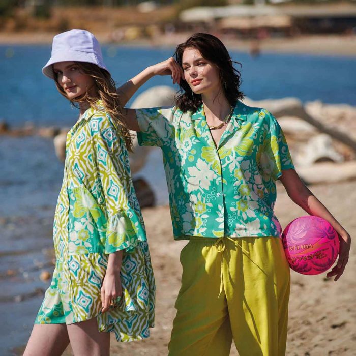 Platinum Φόρεμα Πράσινο Με Floral & Σχέδια Γυναικείο Κοντό Με Κουμπιά Girly Free Size - 12528 - Image 3
