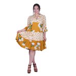 Platinum Φόρεμα Μπεζ Με Πουά Ώχρα & Tropical Σχέδια Γυναικεία Κοντό Free Size - 22426-FS