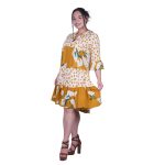 Platinum Φόρεμα Μπεζ Με Πουά Ώχρα & Tropical Σχέδια Γυναικεία Κοντό Free Size - 22426-FS - Image 2