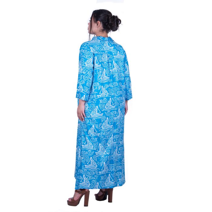 Platinum Φόρεμα Μπλε Με Λευκά Print Γυναικείο Μακρύ Με Κουμπιά Και Γιακά Free Size - 22565-52Z - Image 3