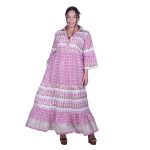 Gomore Φόρεμα Ροζ - Λευκό Σχέδια Γυναικείο Μακρύ Βαμβακερό All Day Free Size - 26747-R