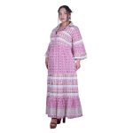 Gomore Φόρεμα Ροζ - Λευκό Σχέδια Γυναικείο Μακρύ Βαμβακερό All Day Free Size - 26747-R - Image 2