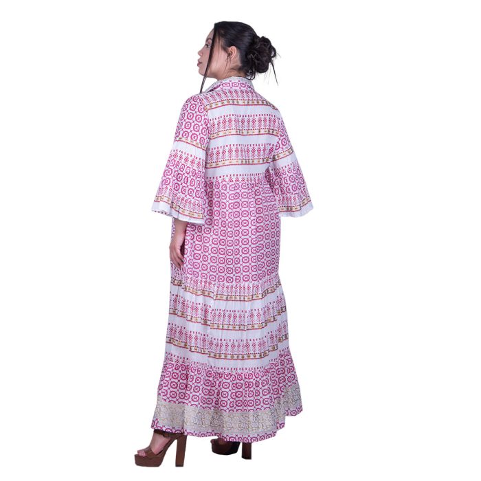 Gomore Φόρεμα Ροζ - Λευκό Σχέδια Γυναικείο Μακρύ Βαμβακερό All Day Free Size - 26747-R - Image 4