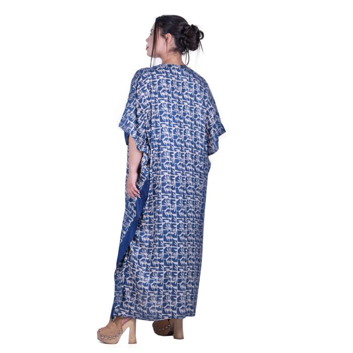Platinum Καφτάνι Μπλε - Εκρού Με Σχέδια Γυναικείο Maxi Δροσερό All Day Free Size - 32427-32 - Image 3