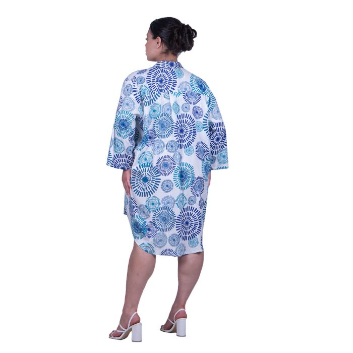 Platinum Πουκαμίσα - Καφτάνι Λευκό Με Μπλε Boho Γυναικεία Με Κουμπιά All Day Free Size - 32502-4 - Image 3