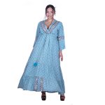 Platinum Φόρεμα Γαλάζιο - Μπεζ Με Boho Σχέδια Γυναικείο Μακρύ Βαμβακερό Free Size - 424142-B