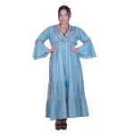 Platinum Φόρεμα Γαλάζιο - Μπεζ Με Boho Σχέδια Γυναικείο Μακρύ Βαμβακερό Free Size - 424142-B - Image 2