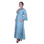 Platinum Φόρεμα Γαλάζιο - Μπεζ Με Boho Σχέδια Γυναικείο Μακρύ Βαμβακερό Free Size - 424142-B - Image 3