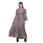 Platinum Φόρεμα Μαύρο - Μπεζ Με Boho Σχέδια Γυναικείο Μακρύ Βαμβακερό Flair Free Size - 424142-Z