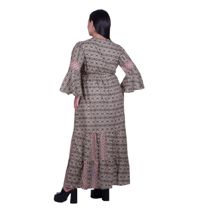 Platinum Φόρεμα Μαύρο - Μπεζ Με Boho Σχέδια Γυναικείο Μακρύ Βαμβακερό Flair Free Size - 424142-Z - Image 3