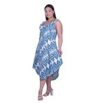 Platinum Καφτάνι - Φόρεμα Γαλάζιο Με Boho Σχέδιο Γυναικείο Midi Umbrella Free Size - 42444-19 - Image 3