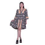 Platinum Φόρεμα - Καφτάνι Γκρι Με Μαύρα & Πορτοκαλί Ethnic Γυναικείο Με Ντεκολτέ Μεταξωτό Free Size - 42480-Z