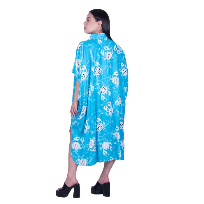 Platinum Καφτάνι - Φόρεμα Τυρκουάζ Γυναικείο Με Σχέδια Γιακά Και Κουμπιά Free Size - 42509-TR - Image 3