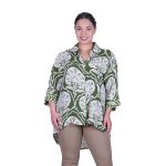 Platinum Πουκάμισο Λαδί - Εκρού Με Σχέδια Γυναικείο Ασύμμετρο Τρουακάρ Μεταξωτό Free Size - 42575-FS