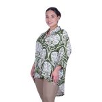 Platinum Πουκάμισο Λαδί - Εκρού Με Σχέδια Γυναικείο Ασύμμετρο Τρουακάρ Μεταξωτό Free Size - 42575-FS - Image 2